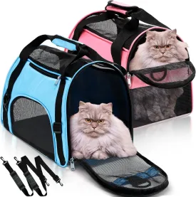 2 Pcs Pet Carrier, Soft Sided Pet Travel Carrier for Cats, Airline Approved Kitty Portable Dog Bags for Traveling Little Dogs, Rabbits, Puppy, Cat(S,Pink, Blue)