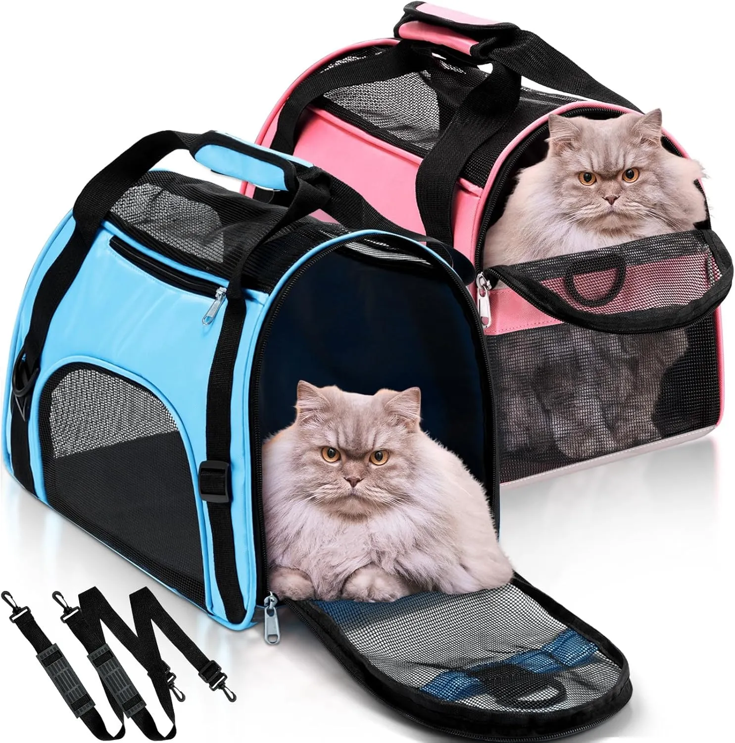 2 Pcs Pet Carrier, Soft Sided Pet Travel Carrier for Cats, Airline Approved Kitty Portable Dog Bags for Traveling Little Dogs, Rabbits, Puppy, Cat(S,Pink, Blue)