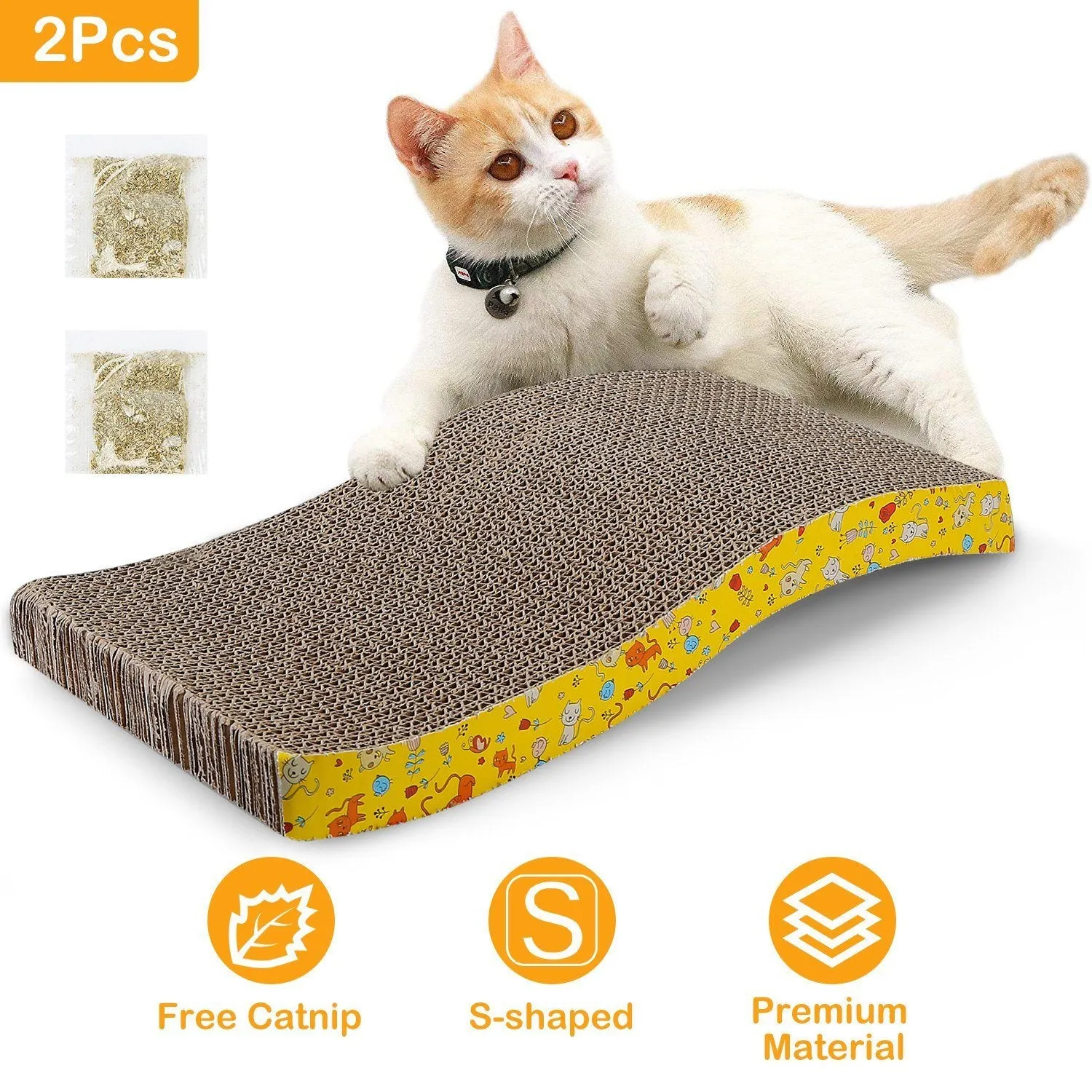 2-Piece: Cardboard S-shaped Curve Cat Scratching Pad