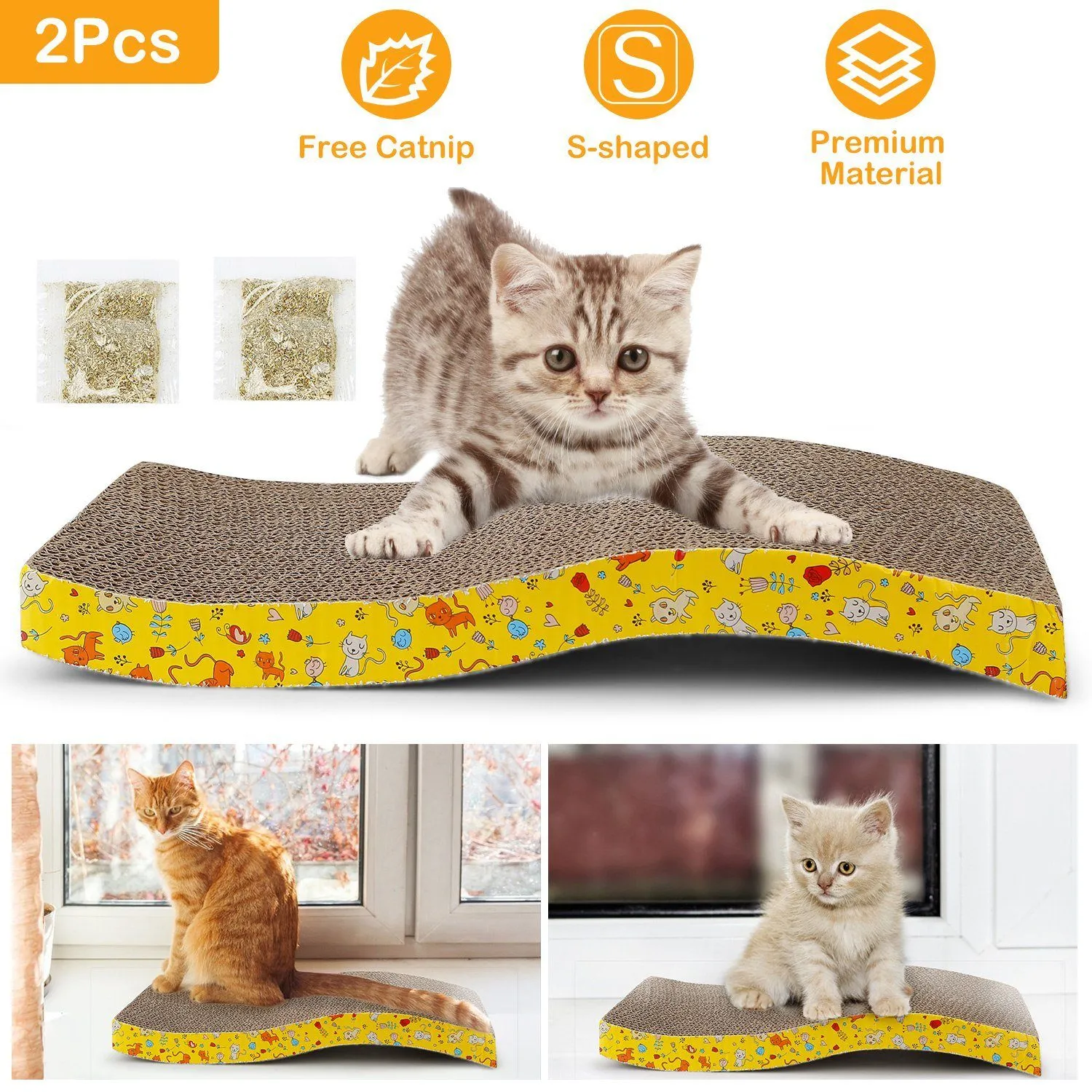 2-Piece: Cardboard S-shaped Curve Cat Scratching Pad
