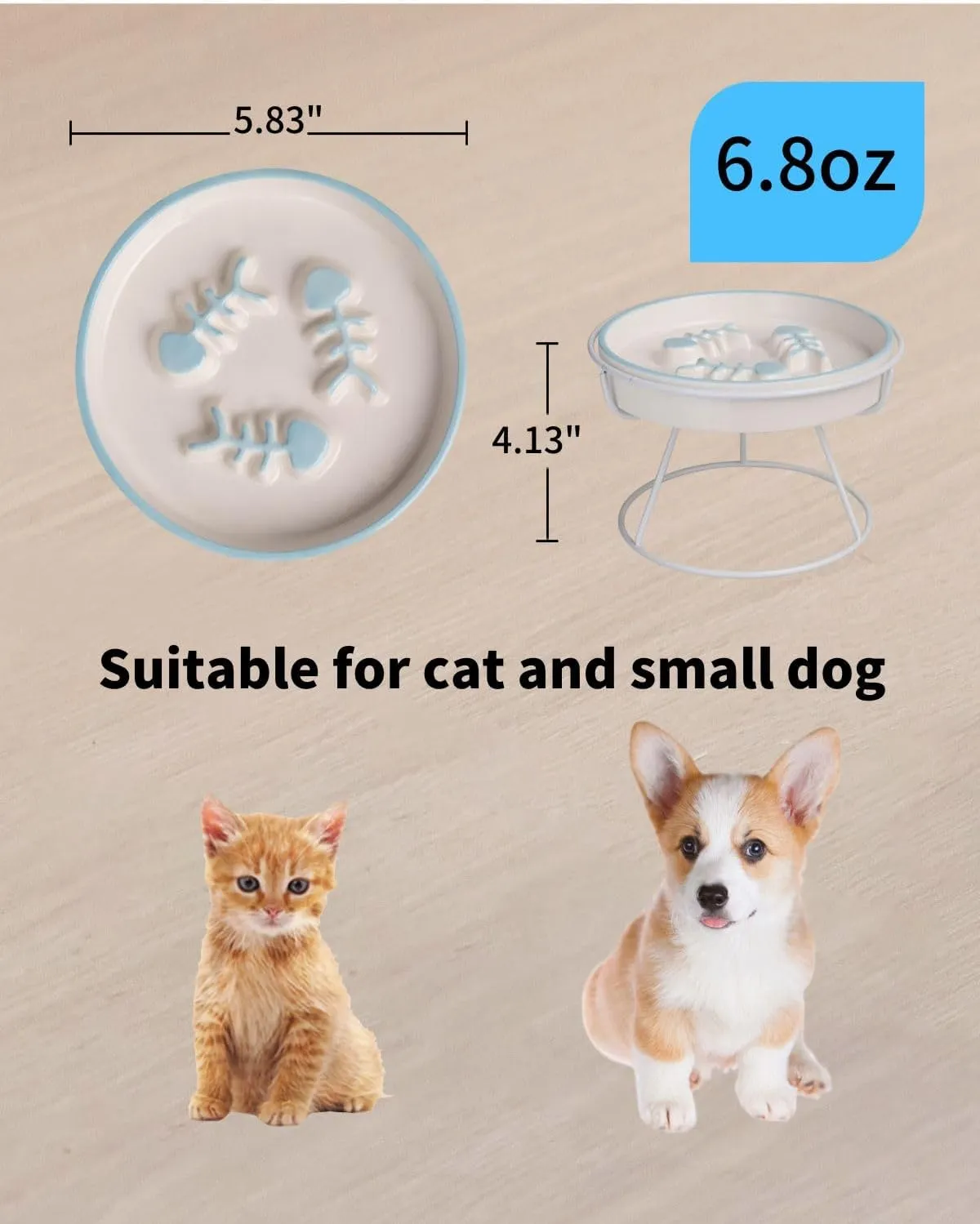 2PCS Ceramic Cat Slow Food Bowl for Wet and Dry Food, Elevated Design, Prevents Vomiting and Obesity, Raised Cat Puzzle Bowl, Stress-Free Slow Food Plate, Backflow Prevention, for Cats and Small Dog