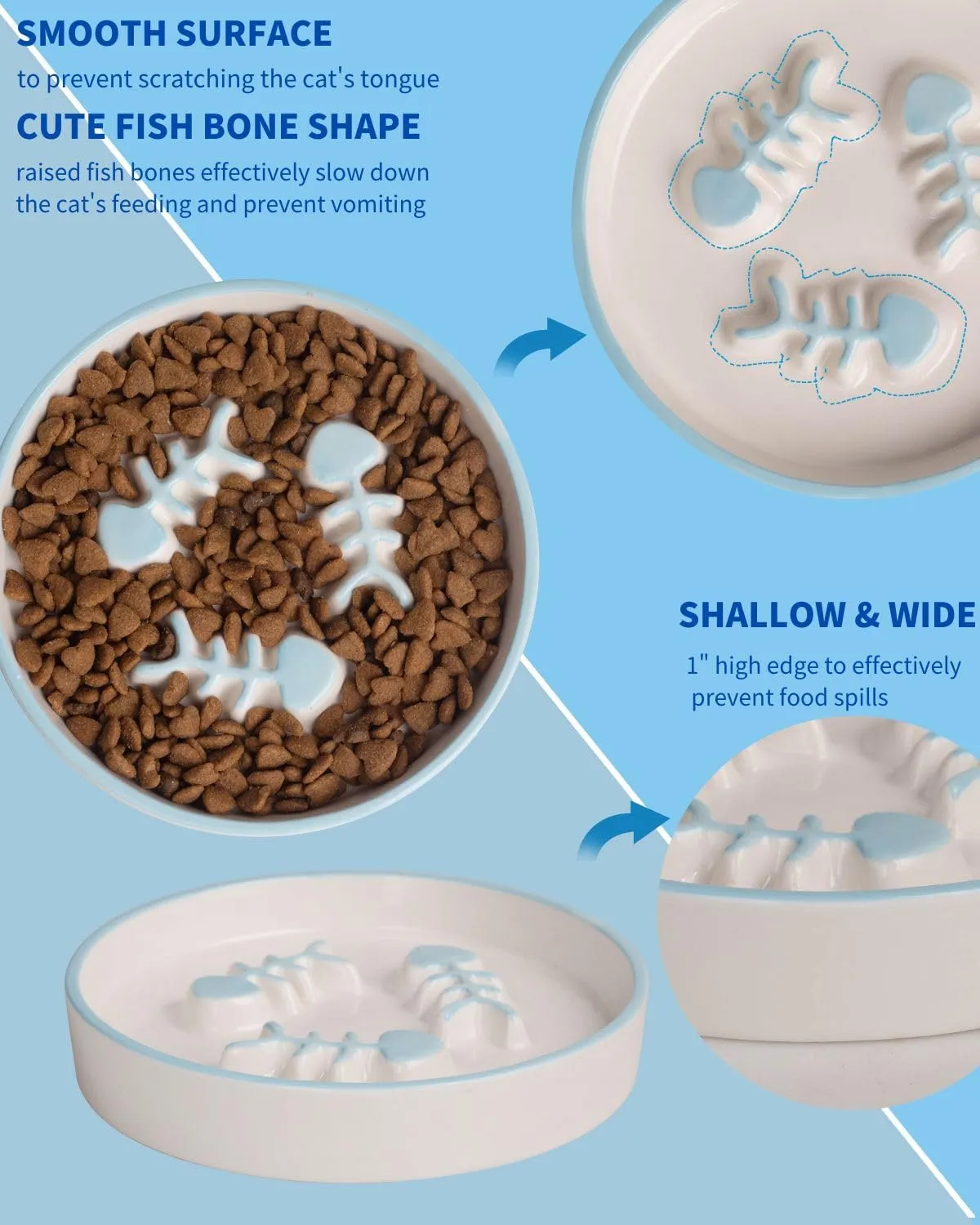 2PCS Ceramic Cat Slow Food Bowl for Wet and Dry Food, Elevated Design, Prevents Vomiting and Obesity, Raised Cat Puzzle Bowl, Stress-Free Slow Food Plate, Backflow Prevention, for Cats and Small Dog