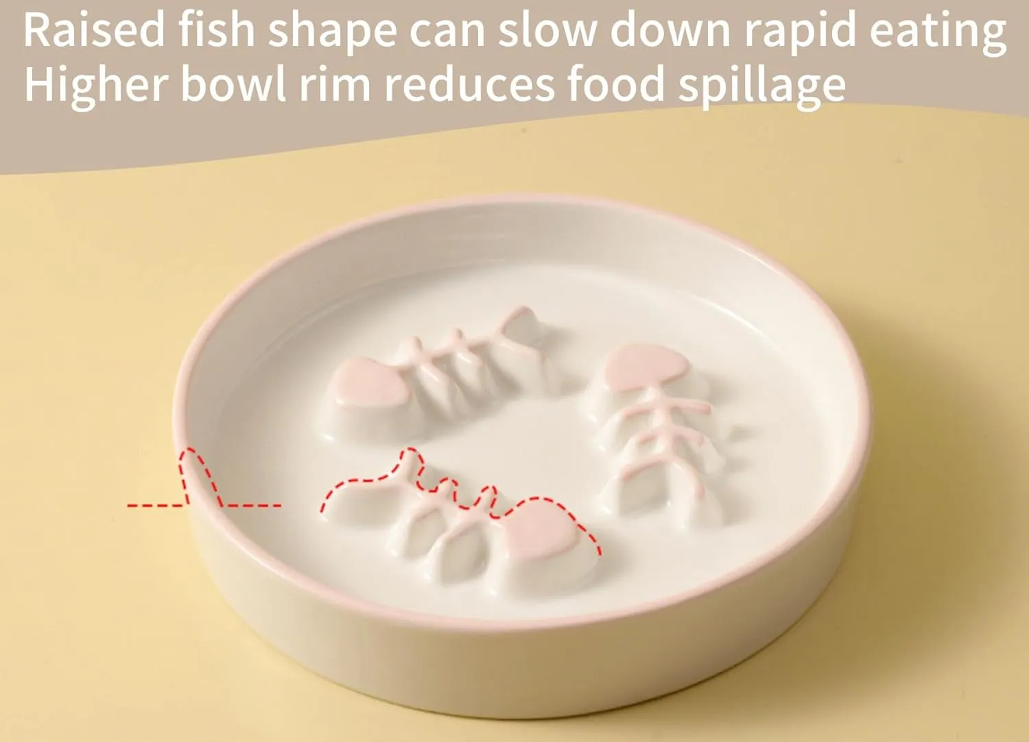 2PCS Ceramic Cat Slow Food Bowl for Wet and Dry Food, Elevated Design, Prevents Vomiting and Obesity, Raised Cat Puzzle Bowl, Stress-Free Slow Food Plate, Backflow Prevention, for Cats and Small Dog