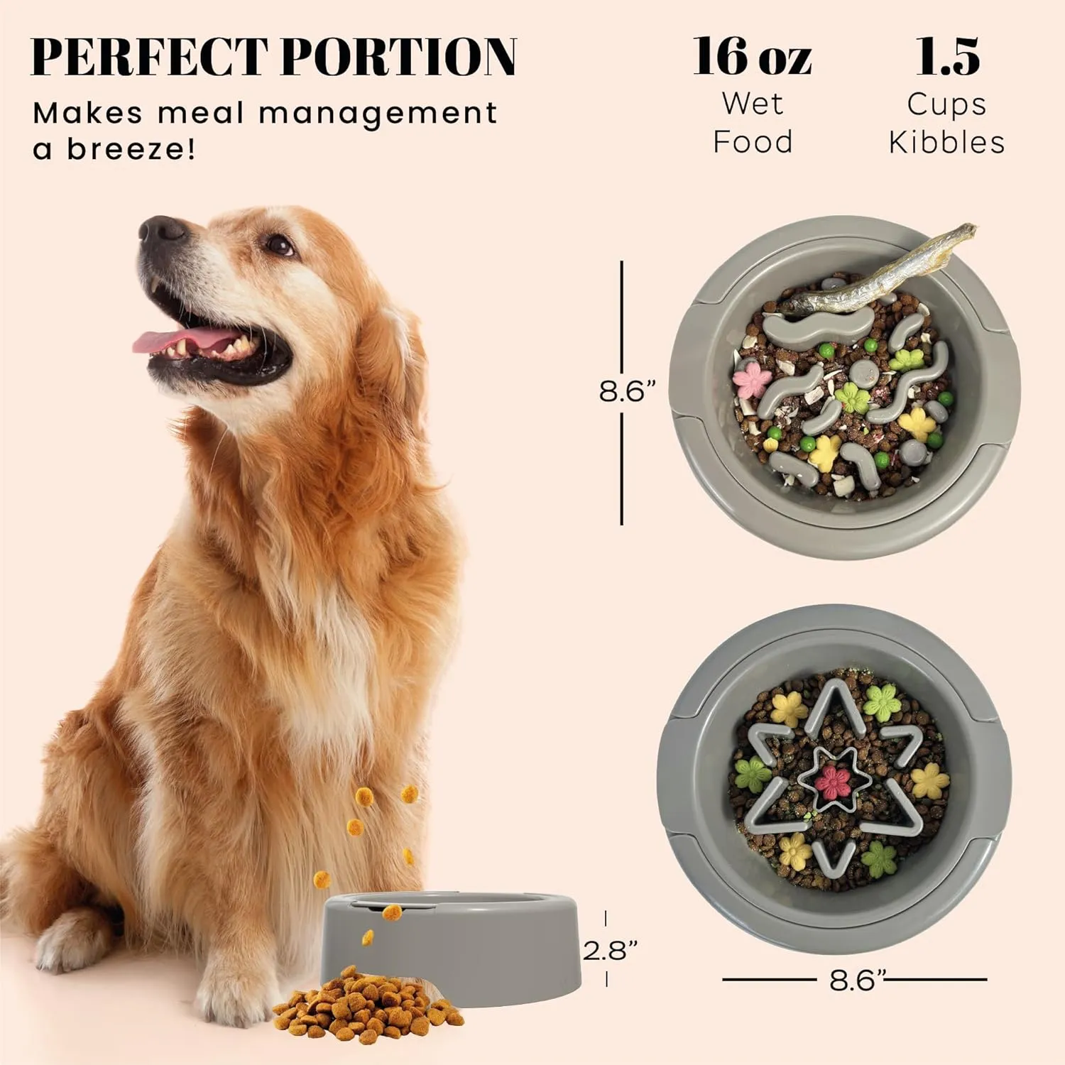 3-in-1 Slow Feeder Dog Bowls for Large Breed, Interchangeable Puzzle Feeders Insert, Anti-Slip Spiral Maze Pet Wet Dry Raw Food Dish to Slow Down Eating, Fits Small Medium Large Dogs