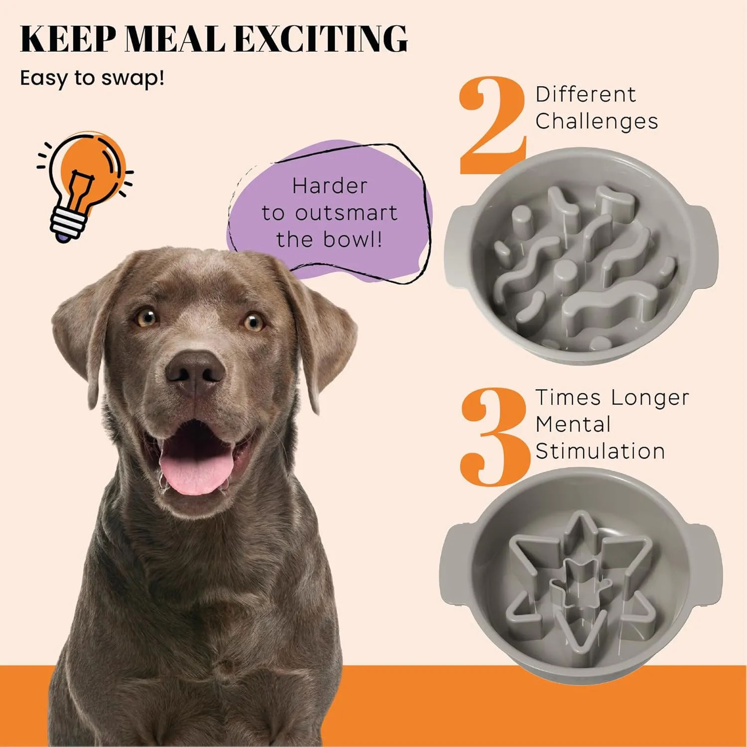 3-in-1 Slow Feeder Dog Bowls for Large Breed, Interchangeable Puzzle Feeders Insert, Anti-Slip Spiral Maze Pet Wet Dry Raw Food Dish to Slow Down Eating, Fits Small Medium Large Dogs