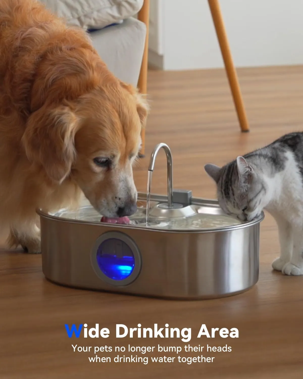 3.4Gal Dog Water Fountain for Large Dogs, 13L Stainless Steel Large Pet Fountain with Deeper & Wider Drinking Area, Automatic Dog Water Bowl Dispenser with Water Window(with 7 Filters)