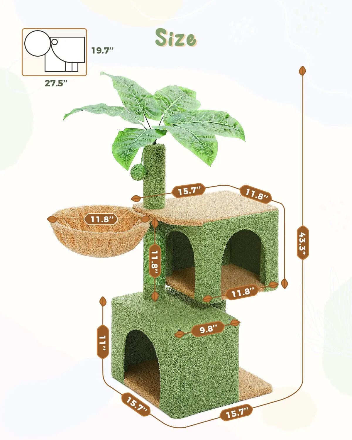 43.3" Tropical Cat Scratching Tree Condo
