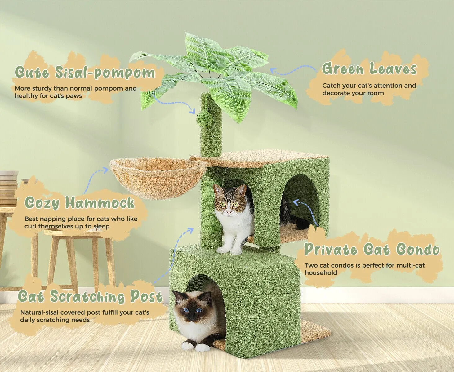 43.3" Tropical Cat Scratching Tree Condo