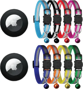 8 Breakaway Cat Collars Bulk with Bells and 2 Waterproof Airtag Holders, Reflective Cat Collar Airtag Holder, Safety Buckle, Adjustable Fit for Kittens and Cats, 6 inch to 13 inches