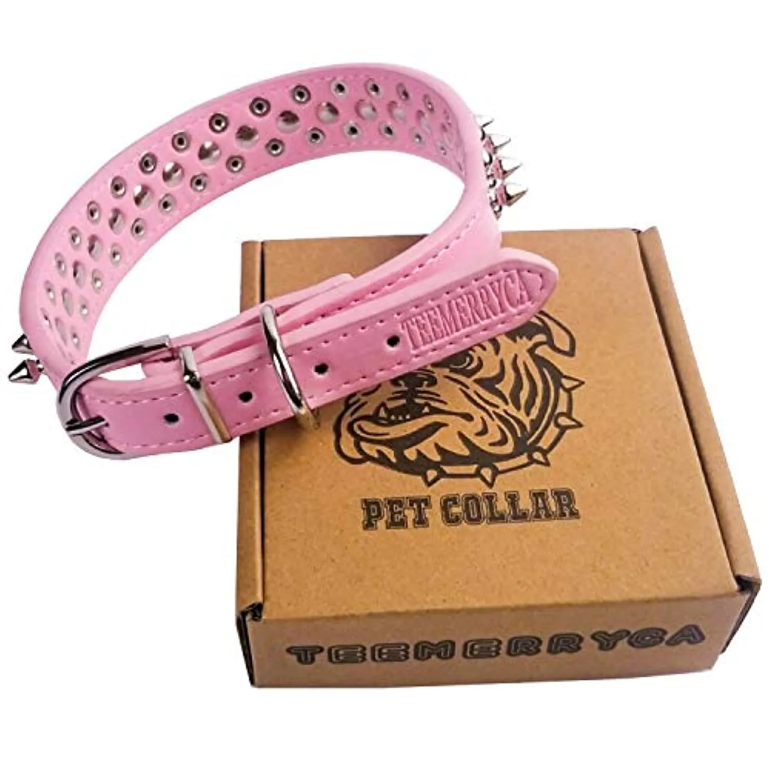 Adjustable Leather Spiked Studded Dog Collars with a Squeak Ball