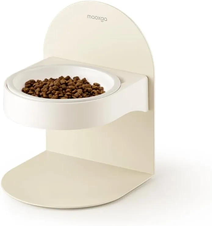 Adjustable Raised Ceramic Cat Dog Bowl, 0 to 15 Adjustable Angle Tilted Elevated Cat Bowl for Food and Water, Non-Slip Tilted Cat Bowl-Maoxga
