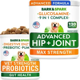 Advanced Glucosamine Chondroitin   Vet Strength Dog Probiotics for Digestive Health - Hip Joint Pain Relief - Digestive Enzymes & Gas, Diarrhea, Constipation Relief Supplement - Made in USA