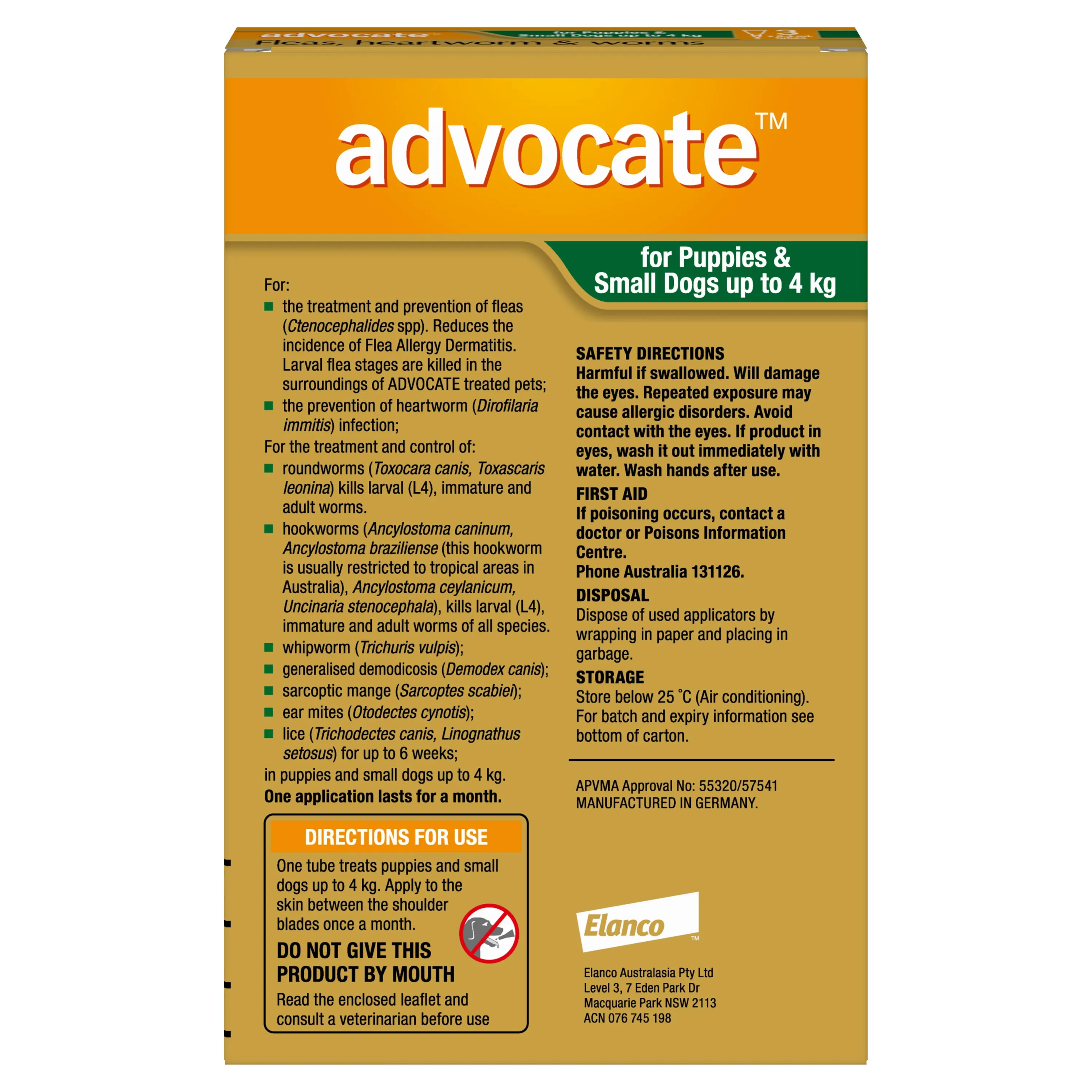 Advocate - Dog up to 4kg (3pk)