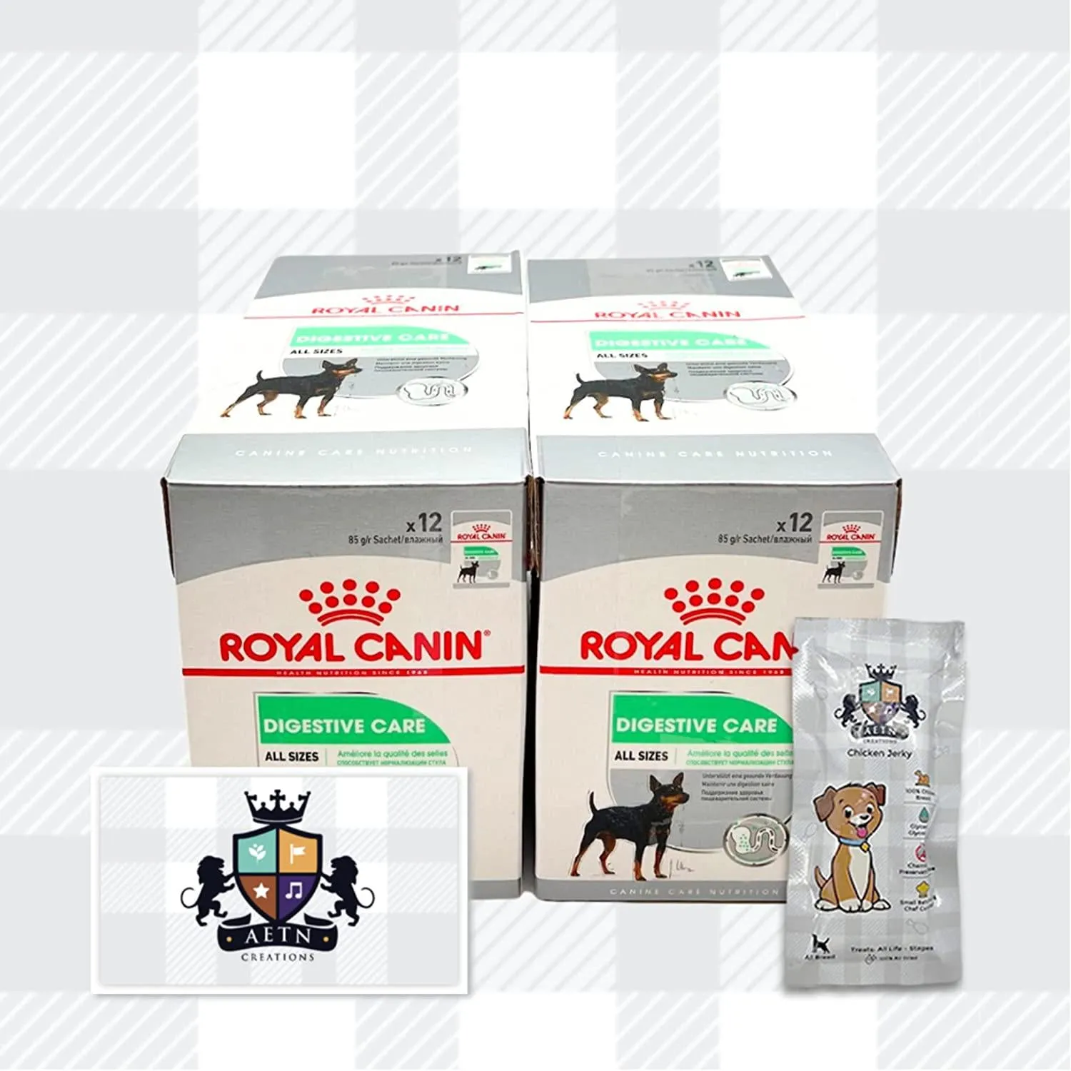 AETN Creations Digestive Care Wet Dog Food Pack 2x12x85g Plus Jerky Treat, Formulated To Support Optimal Health In Adult Dogs