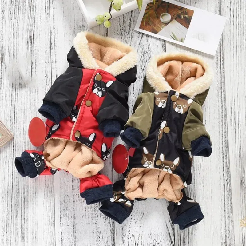 Autumn Winter Waterproof Hooded Dog Coat Jacket Four-legged Clothes