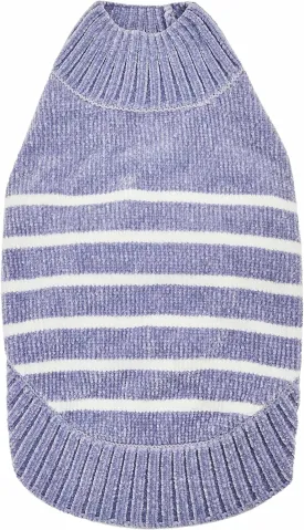 Blueberry Pet Cozy Soft Chenille Classy Striped Dog Sweater in Stonewash Blue, Back Length 12", Pack of 1 Clothes for Dogs