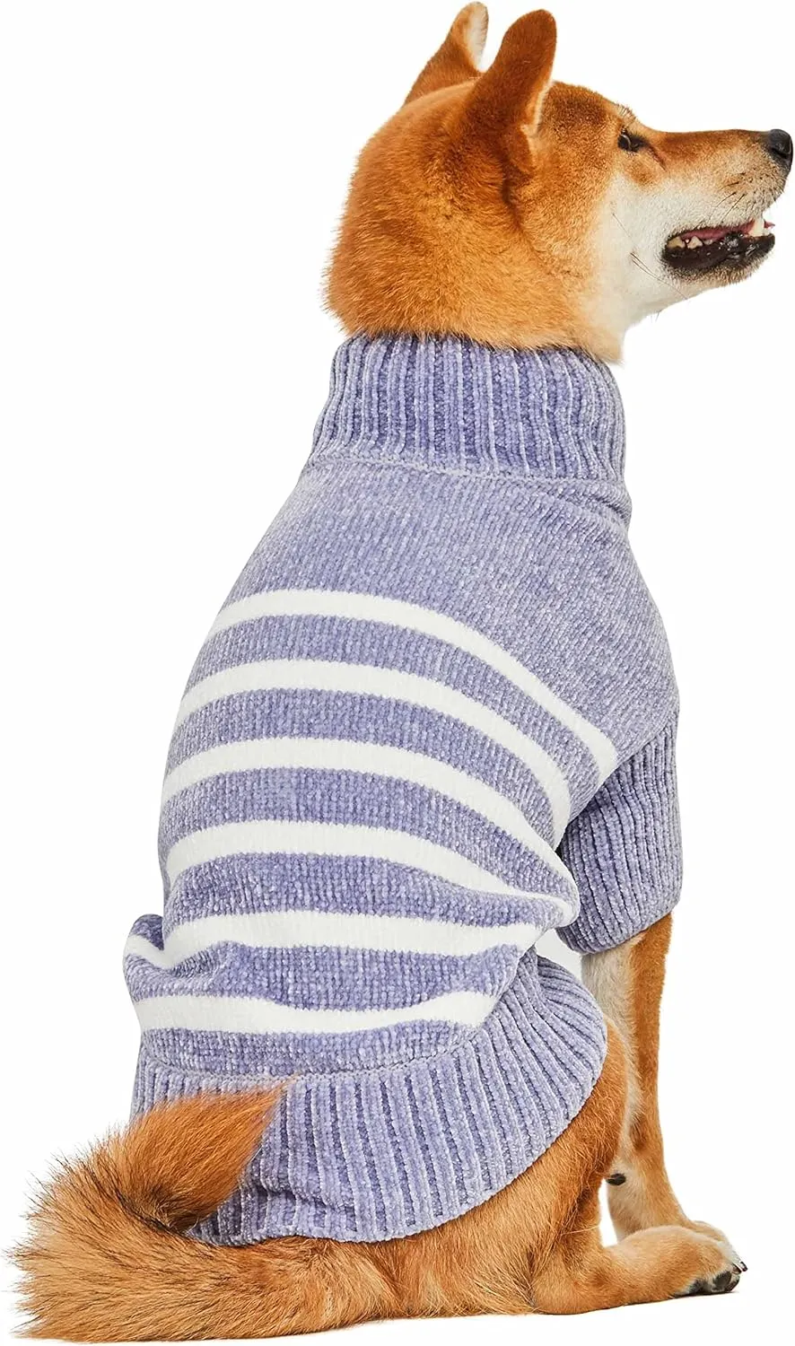 Blueberry Pet Cozy Soft Chenille Classy Striped Dog Sweater in Stonewash Blue, Back Length 12", Pack of 1 Clothes for Dogs