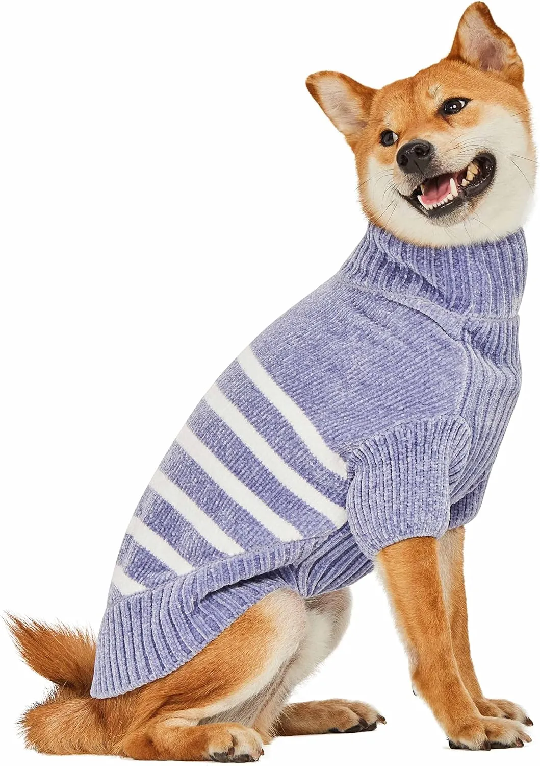 Blueberry Pet Cozy Soft Chenille Classy Striped Dog Sweater in Stonewash Blue, Back Length 12", Pack of 1 Clothes for Dogs