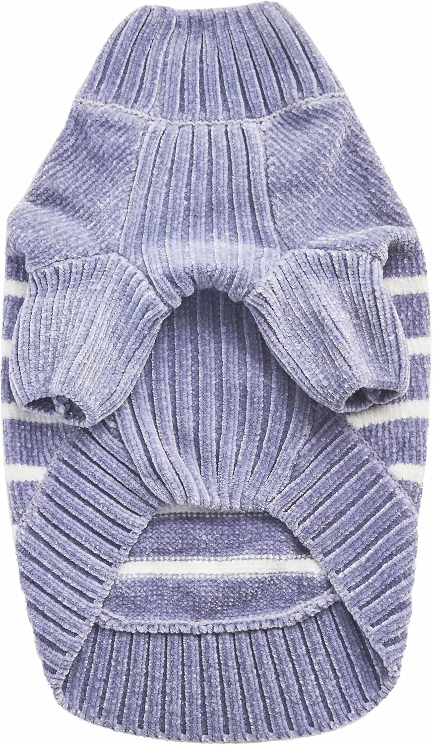 Blueberry Pet Cozy Soft Chenille Classy Striped Dog Sweater in Stonewash Blue, Back Length 12", Pack of 1 Clothes for Dogs