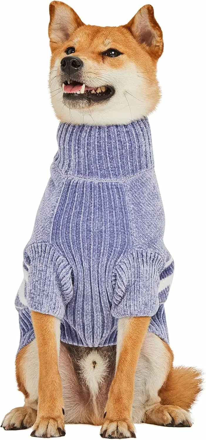 Blueberry Pet Cozy Soft Chenille Classy Striped Dog Sweater in Stonewash Blue, Back Length 12", Pack of 1 Clothes for Dogs
