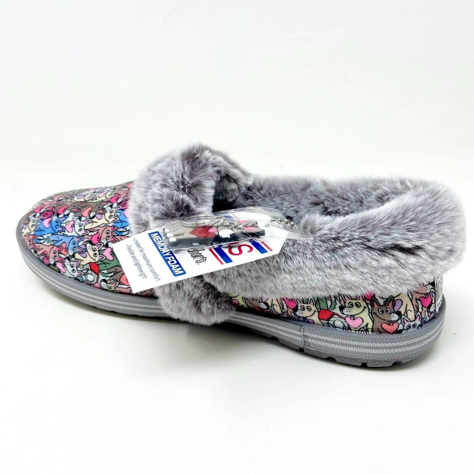 Bobs Skechers Too Cozy Paws Dog Forever Gray Womens Memory Foam Slippers