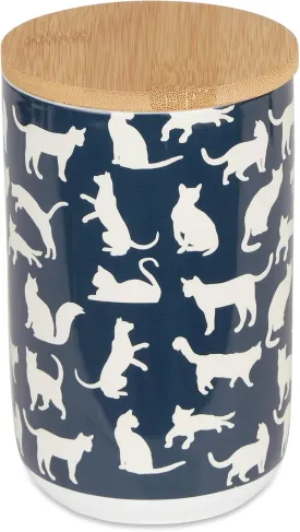 Bone Dry Ceramic Treat Jar for Cats and Dogs, Bamboo Lid, Dishwasher Safe Canister, 4x6.5, Navy, Cat Treats