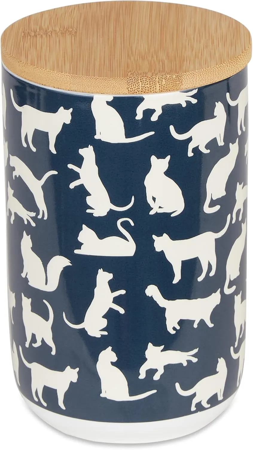 Bone Dry Ceramic Treat Jar for Cats and Dogs, Bamboo Lid, Dishwasher Safe Canister, 4x6.5, Navy, Cat Treats