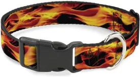 Buckle-Down Plastic Clip Collar - Flames Vivid Black/Orange - 1/2" Wide - Fits 9-15" Neck - Large