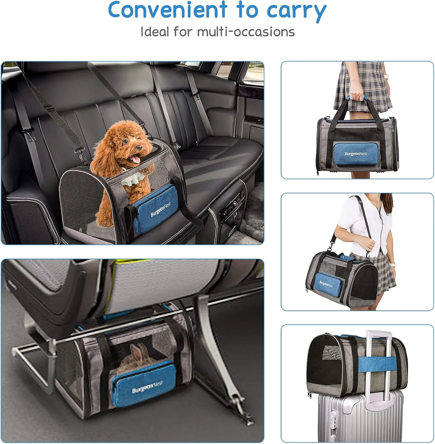 BurgeonNest Cat Carrier for Large Cats 20 lbs,Medium Pet Under 25 lbs,2 Puppy and Small Dogs with Unique Side Bag,Top Load Pet Carrier Soft-Sided Escape Proof with 4 Ventilated Windows