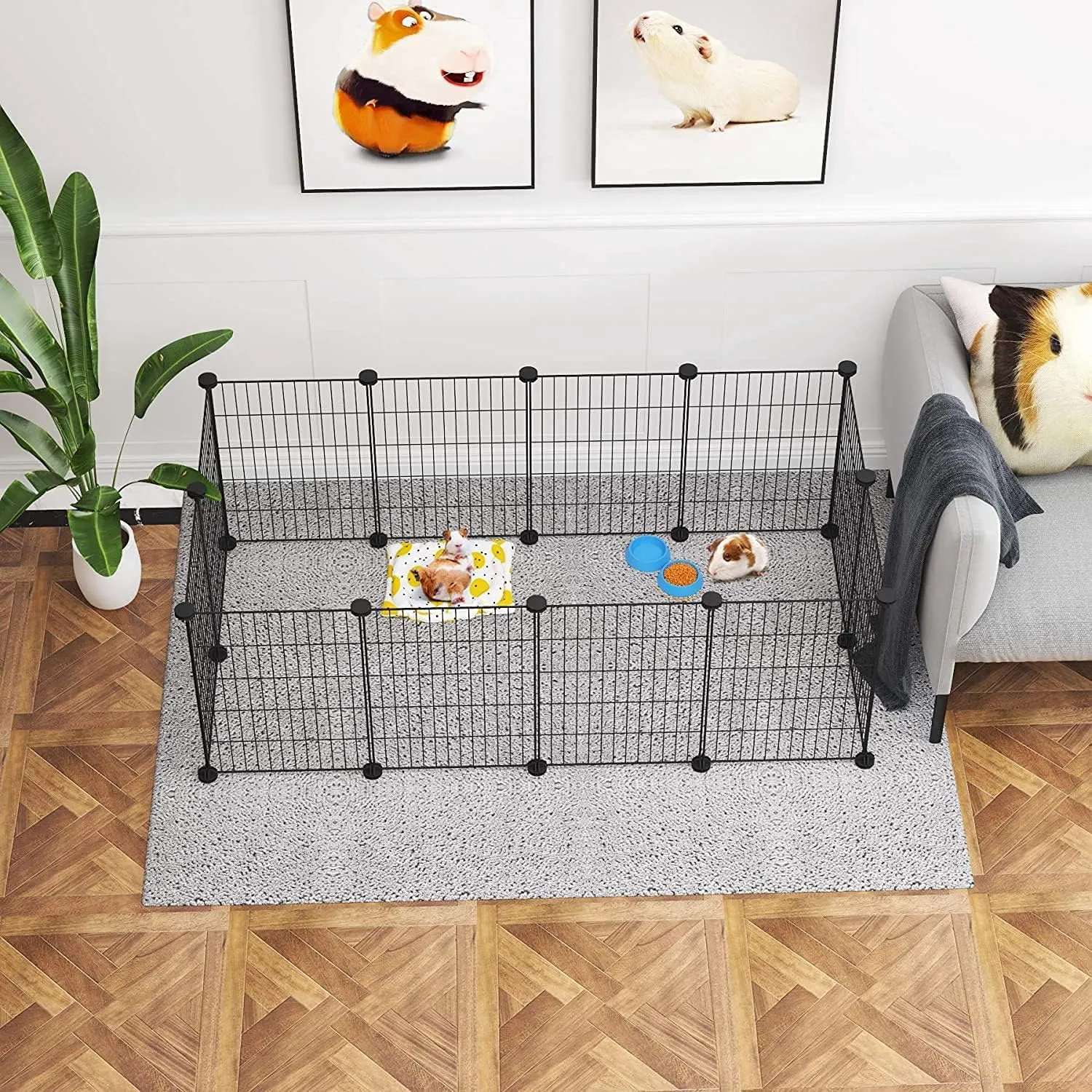 C&AHOME Pet Playpen, Small Animals Supplies, 12 Panels Exercise Playpens Cage, C Grids Portable Yard Fence Indoor, Ideal for Guinea Pigs, Puppy Pet Products, DIY Metal Playpens, 12"  15" Black