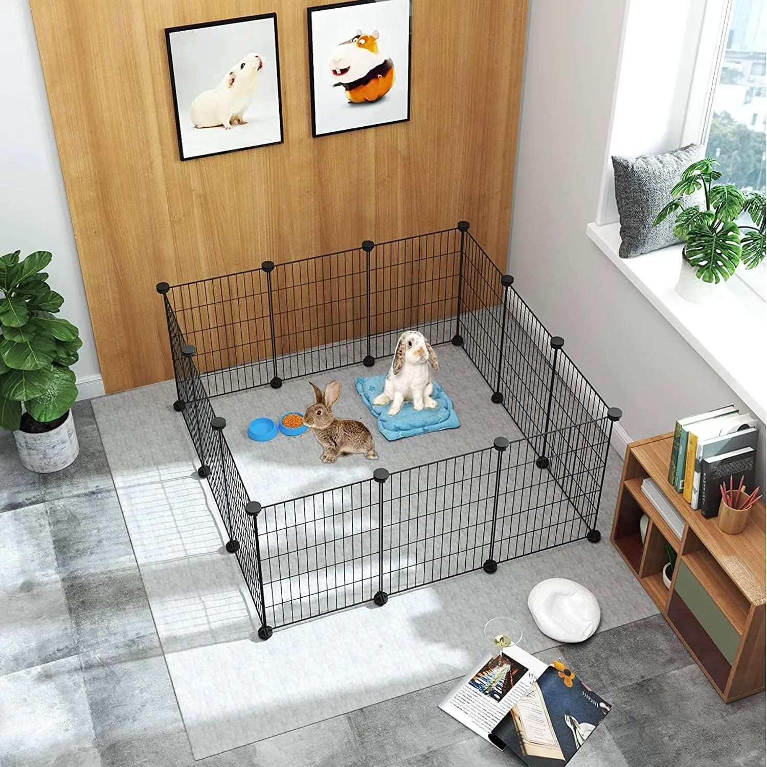 C&AHOME Pet Playpen, Small Animals Supplies, 12 Panels Exercise Playpens Cage, C Grids Portable Yard Fence Indoor, Ideal for Guinea Pigs, Puppy Pet Products, DIY Metal Playpens, 12"  15" Black