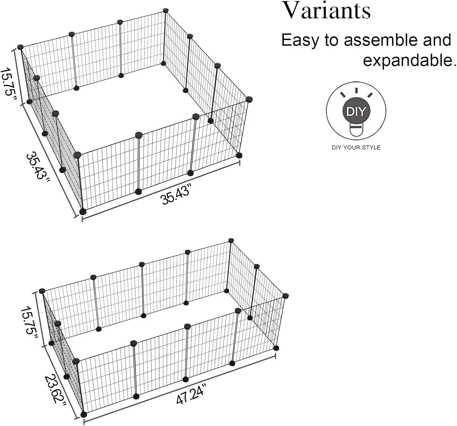 C&AHOME Pet Playpen, Small Animals Supplies, 12 Panels Exercise Playpens Cage, C Grids Portable Yard Fence Indoor, Ideal for Guinea Pigs, Puppy Pet Products, DIY Metal Playpens, 12"  15" Black
