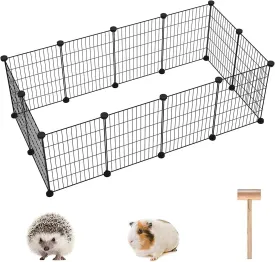 C&AHOME Pet Playpen, Small Animals Supplies, 12 Panels Exercise Playpens Cage, C Grids Portable Yard Fence Indoor, Ideal for Guinea Pigs, Puppy Pet Products, DIY Metal Playpens, 12"  15" Black