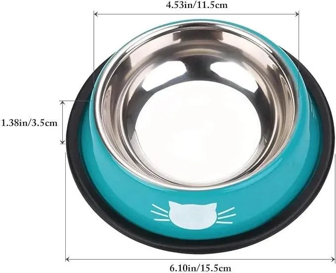 Cat Bowls for Food and Water Cat Dishes Stainless Steel PET Food Bowls 7 oz Anti Slip Metal PET Bowl with Removable Rubber Base Thicken Cat Feeding Bowl for Indoor Pets Kitten Small Dogs