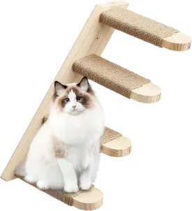 Cat Climbing Shelf 4 Stair Shelf with Jute Scratching Reversible Cat Wall Stairs Activity Tree Wood Cat Wall Steps Shelves for Kitty Cats Ivory Wall Mounted