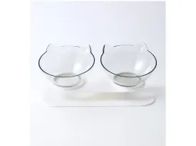 Cat Face Double Bowl Cat Bowl 27.5*12*13Cm Clear