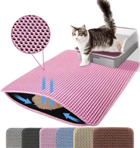 Cat Litter Mat, 24x18 Inches Large Double Layer Honeycomb Cat Litter Trapping Mat, Non Slip Waterproof Urine Proof Cat Litter Box Mat for Floor, Kitty Litter Rug, Cat Supplies, Pink