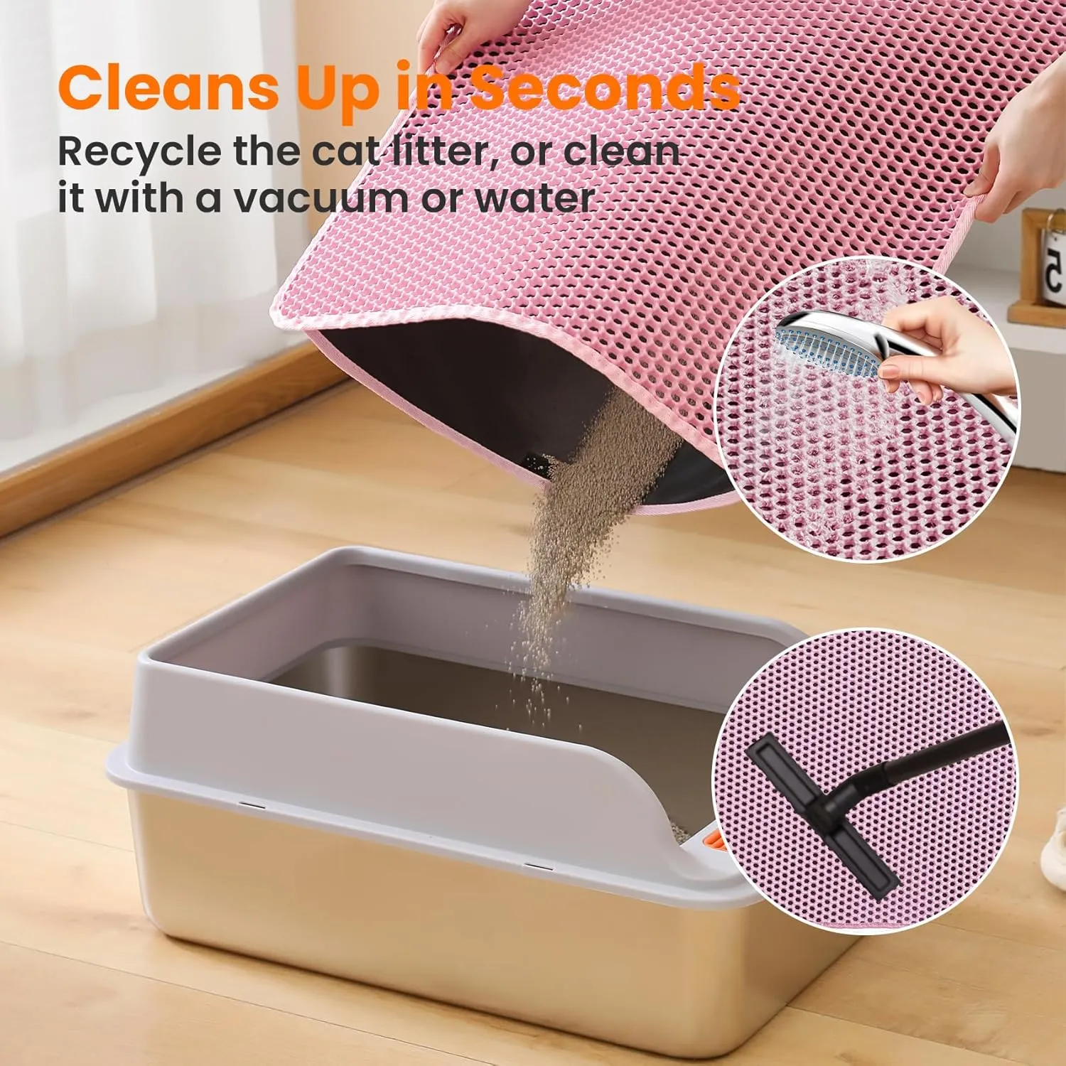 Cat Litter Mat, 24x18 Inches Large Double Layer Honeycomb Cat Litter Trapping Mat, Non Slip Waterproof Urine Proof Cat Litter Box Mat for Floor, Kitty Litter Rug, Cat Supplies, Pink