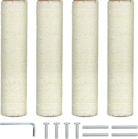 Cat Scratching Post Replacement 4 Pcs 12in Cat Tree & Tower Scratch Pole Refill Parts with M8 Screws Sisal Rope Cat Furniture Protector for Indoor Kittens Tree Tower