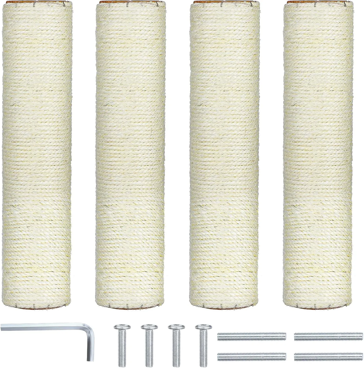 Cat Scratching Post Replacement 4 Pcs 12in Cat Tree & Tower Scratch Pole Refill Parts with M8 Screws Sisal Rope Cat Furniture Protector for Indoor Kittens Tree Tower