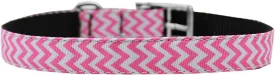 Chevrons Nylon Dog Collar with classic buckle 3-4" Pink Size 14