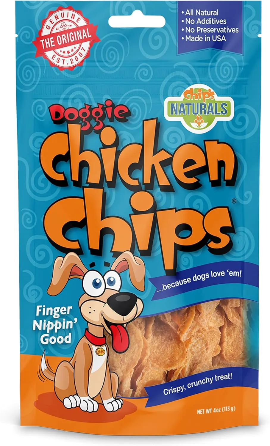 Chip's Naturals Doggie Chicken Chips Small 4 oz All Natural High Protein Low Calorie Healthy Dog Treats, Grain Free Gluten Free USDA Inspected & Approved Chicken Treat for Dogs, Pet Supplies