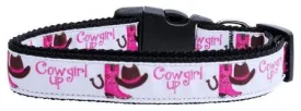 Cowgirl Up Nylon Ribbon Dog Collars Medium
