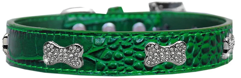 Croc Crystal Bone Dog Collar Emerald Green Size 10