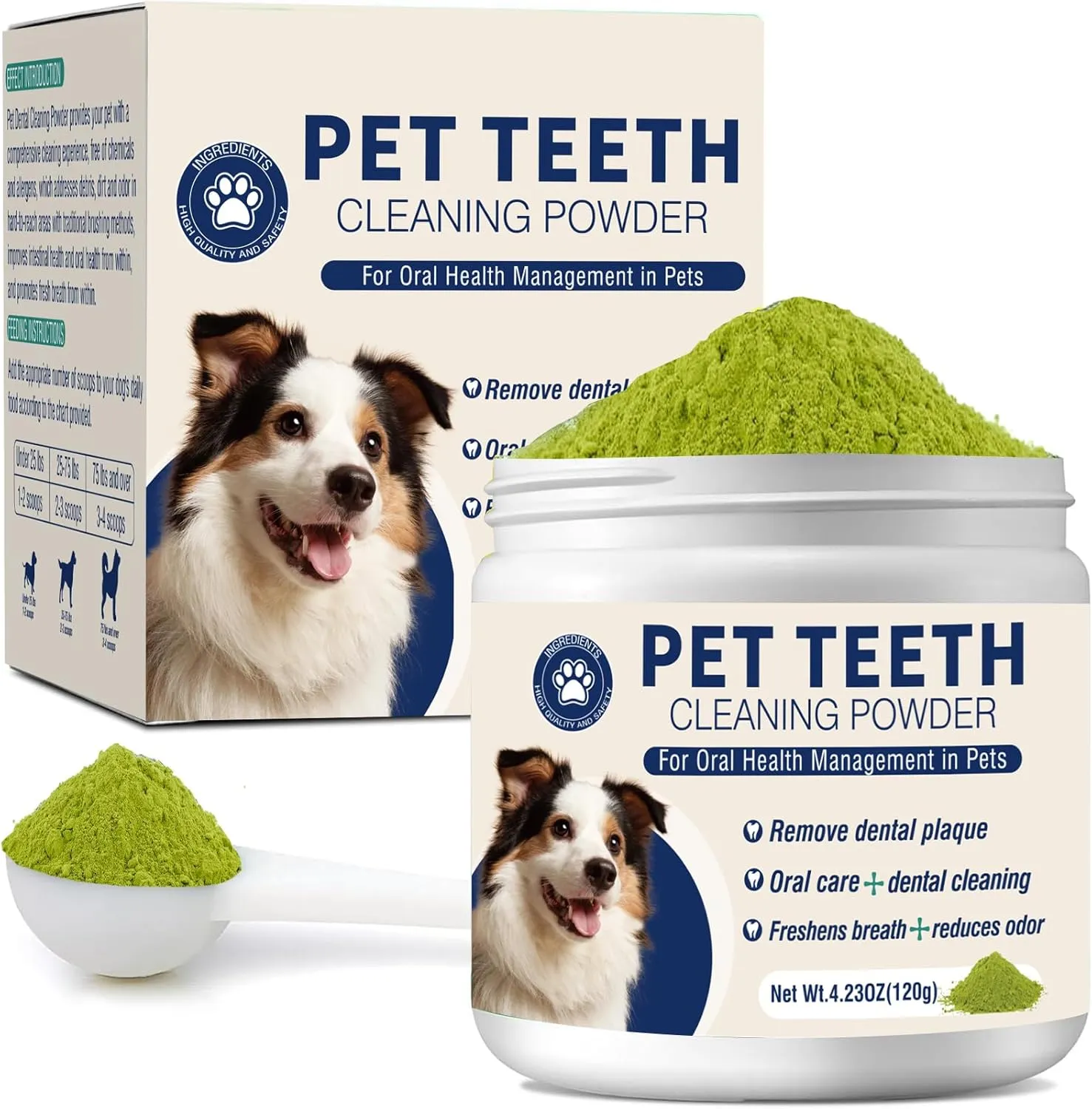 Dental Powder for Dogs Dog Teeth Cleaning Products Dog Tooth Cleaning Powder with Probiotics for Dogs Bad Breath Treatment Plaque and Improvement of Immunity for Pet Dental Cleaner 120 Grams