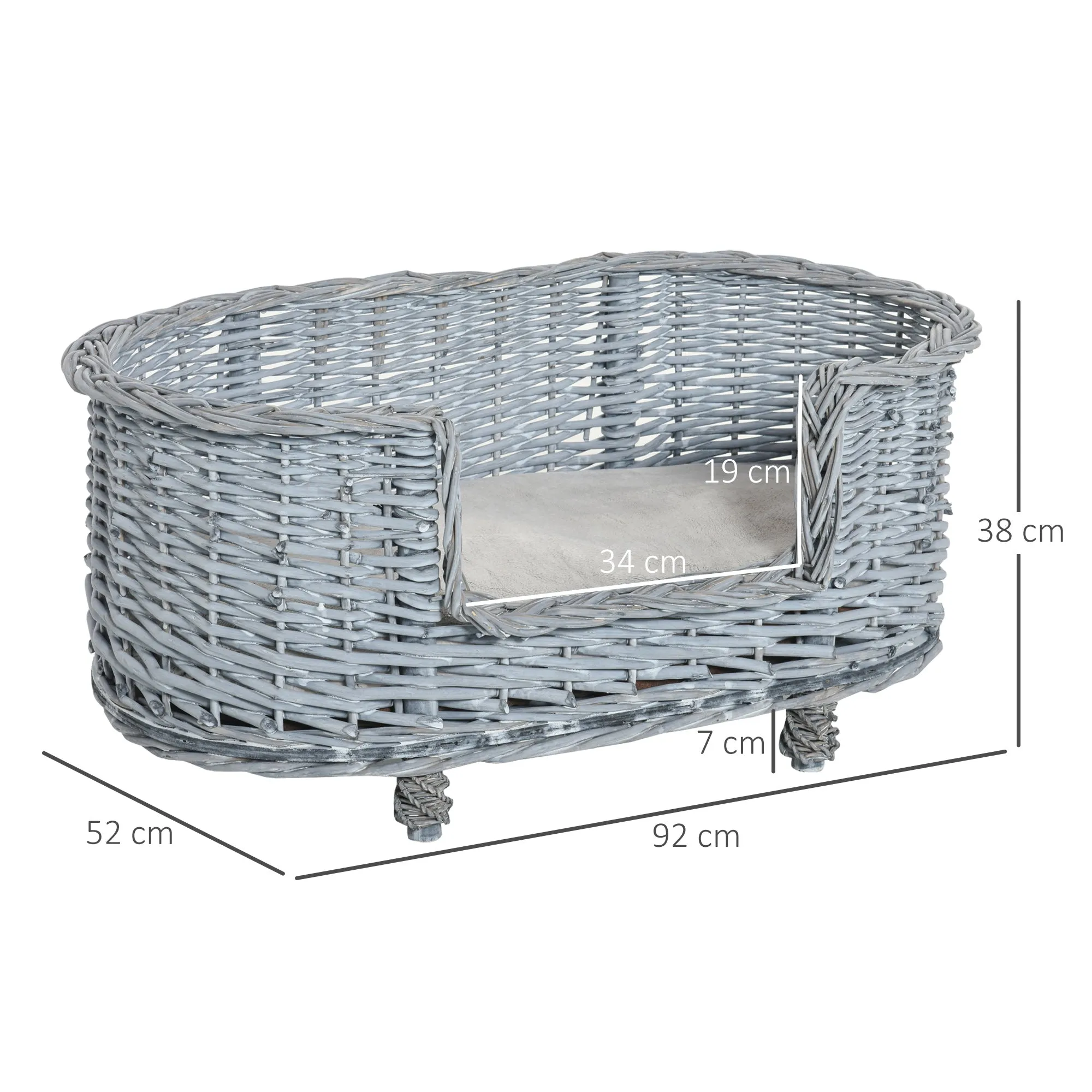Dog Bed Basket Pet Sofa Cat Wiker Furniture Elevated Base w/ Soft Cushion