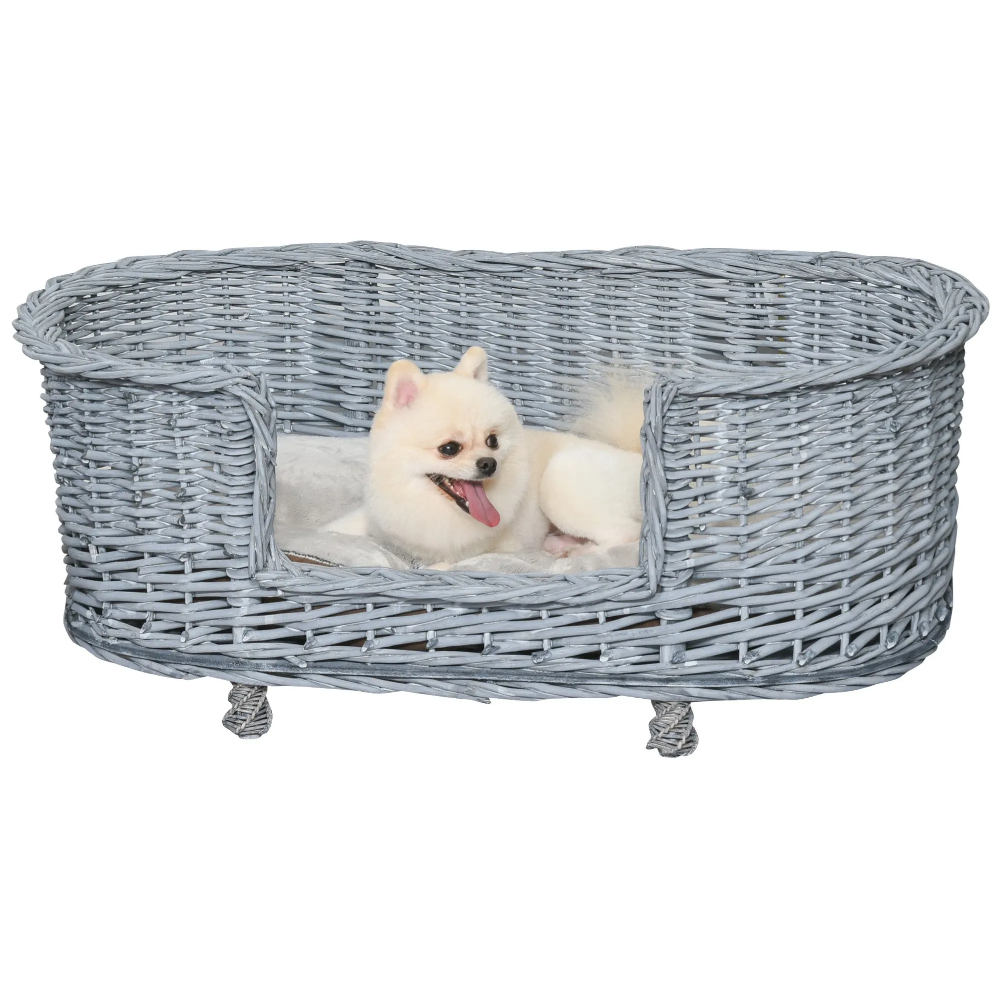 Dog Bed Basket Pet Sofa Cat Wiker Furniture Elevated Base w/ Soft Cushion