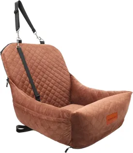 Dog Car Seat for Small Dogs,Easy to Assemble,Comfy Cushion Fill in Memory Foam,2 Clip-On Safety Leashes and Storage Pockets,Detachable and Washable (Brown)