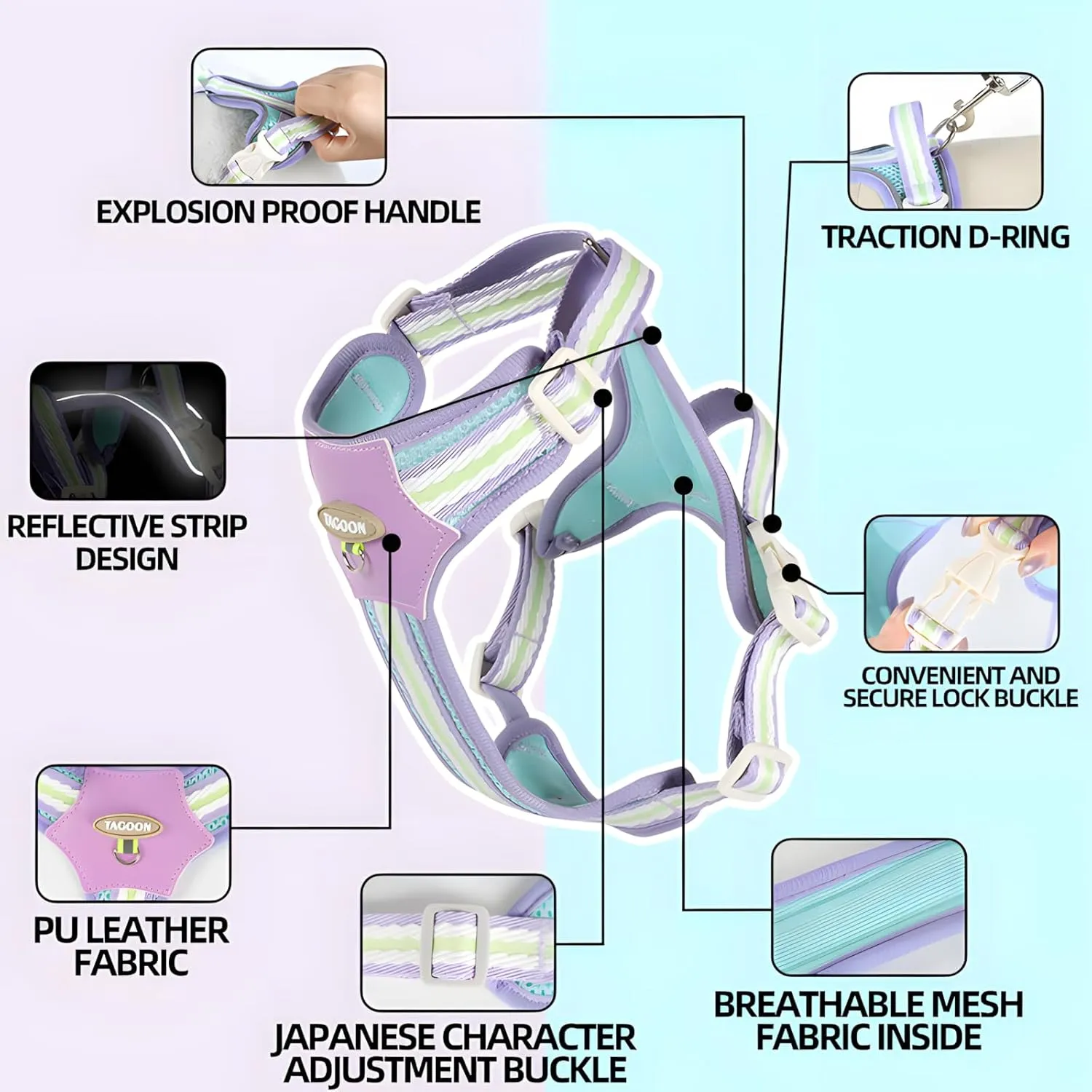 Dog Harness with Reflective Strips & Breathable Mesh - No-Pull Vest for Small Dogs, Step-in Design Includes Leash