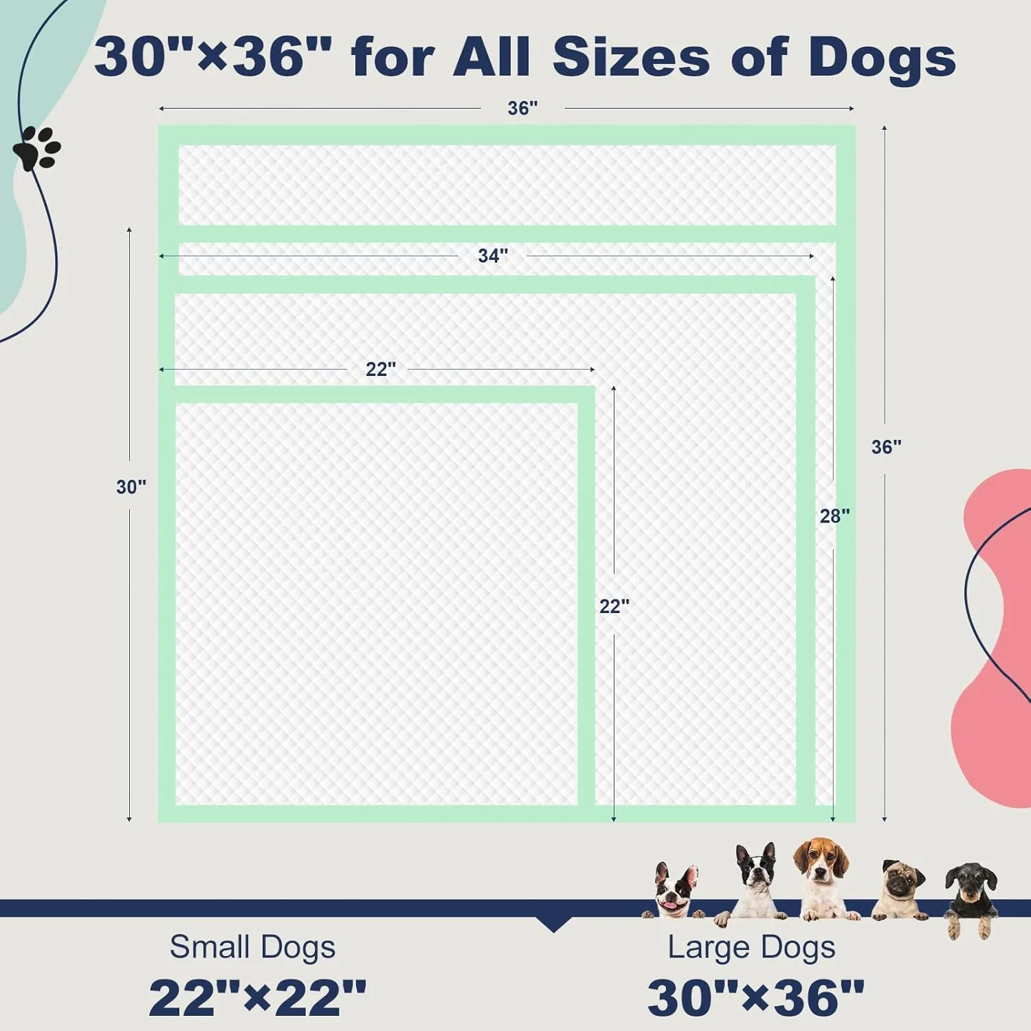 Dog Pee Pads Extra Large - 30" x 36", 25 Count, Heavy Duty XXL Puppy Pads, Unscented Green, Super Absorbent & Leak-Proof